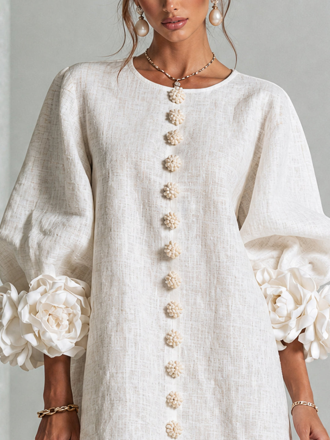 Clémentine | Robe Chemise avec Manches à Rosette