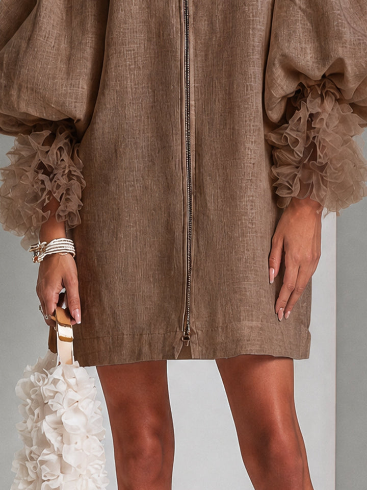 Rebecca | Robe Mini avec Manches Bouffantes et Zip Frontale