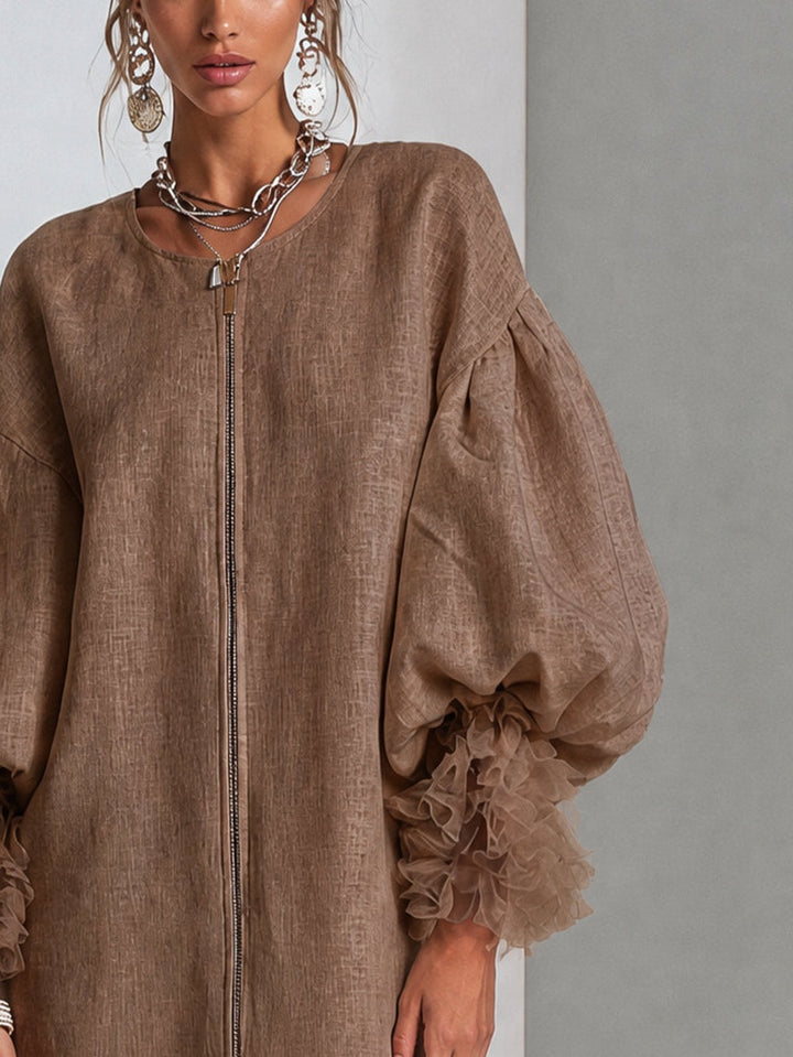 Rebecca | Robe Mini avec Manches Bouffantes et Zip Frontale