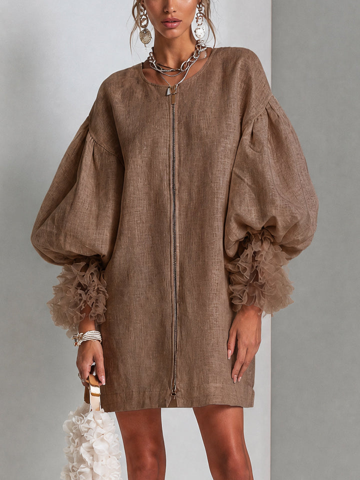 Rebecca | Robe Mini avec Manches Bouffantes et Zip Frontale