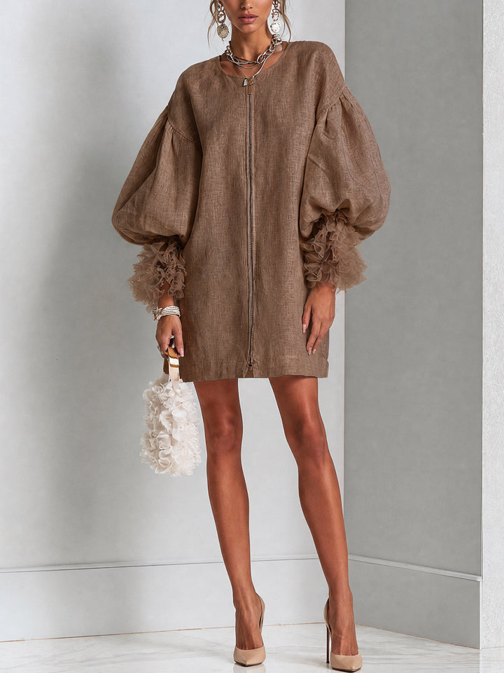 Rebecca | Robe Mini avec Manches Bouffantes et Zip Frontale
