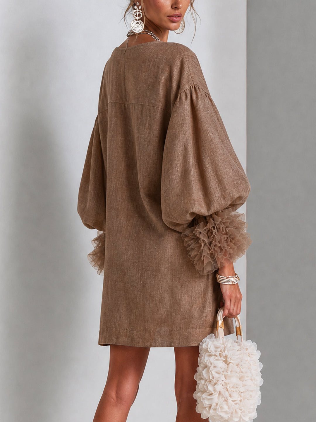 Rebecca | Robe Mini avec Manches Bouffantes et Zip Frontale