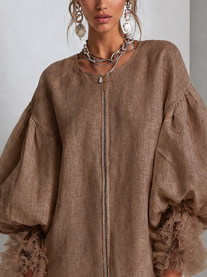 Rebecca | Robe Mini avec Manches Bouffantes et Zip Frontale
