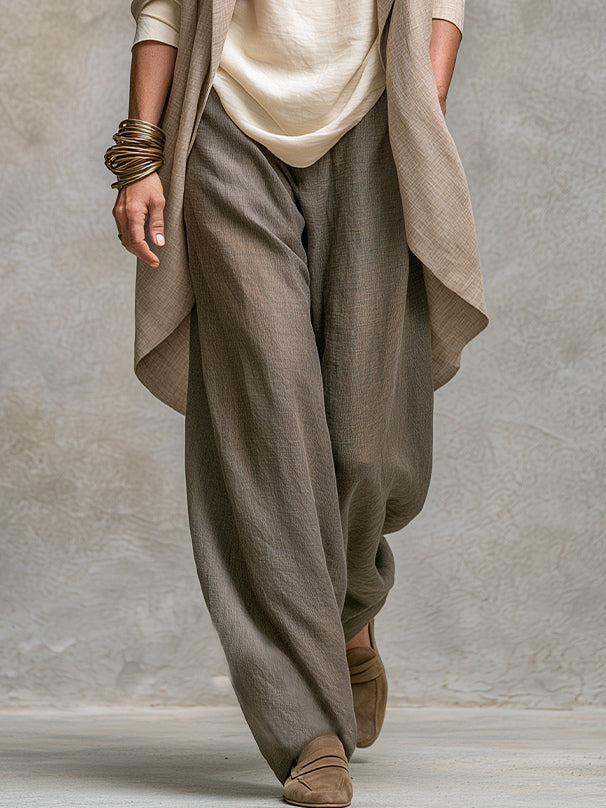 Costanza | Ensemble Élégant de Trois Pièces en Beige et Gris avec Pantalons Palazzo à Couches