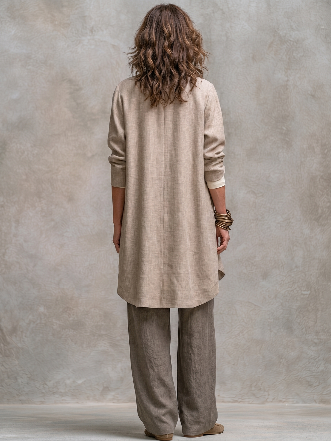Costanza | Ensemble Élégant de Trois Pièces en Beige et Gris avec Pantalons Palazzo à Couches
