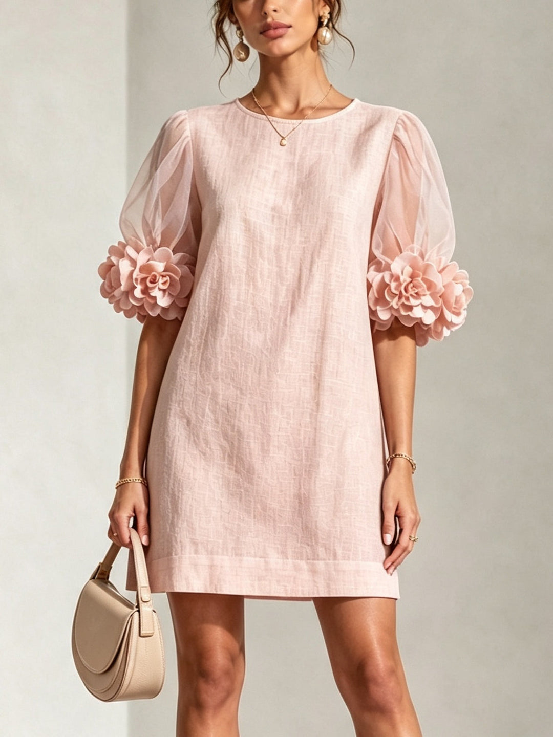 Pénélope | Mini Robe avec Manches Bouffantes et Poignets Fleuris