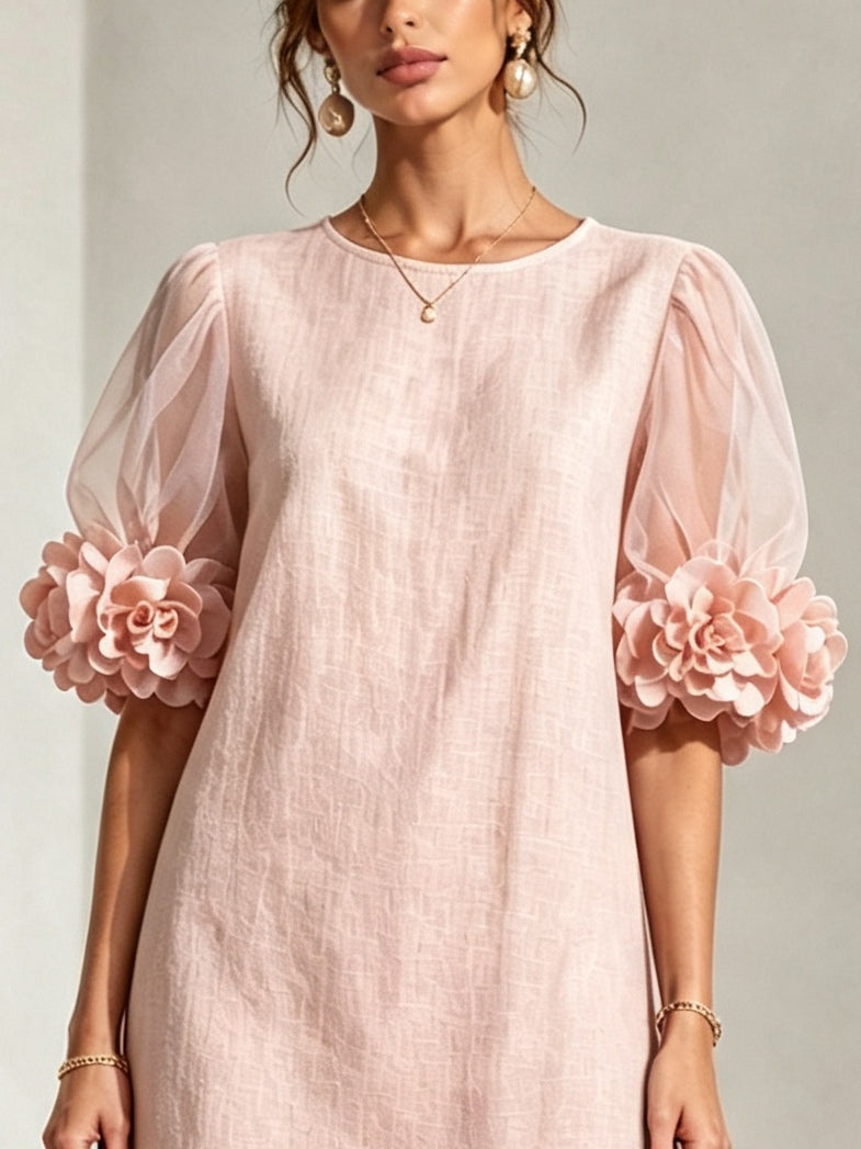 Pénélope | Mini Robe avec Manches Bouffantes et Poignets Fleuris