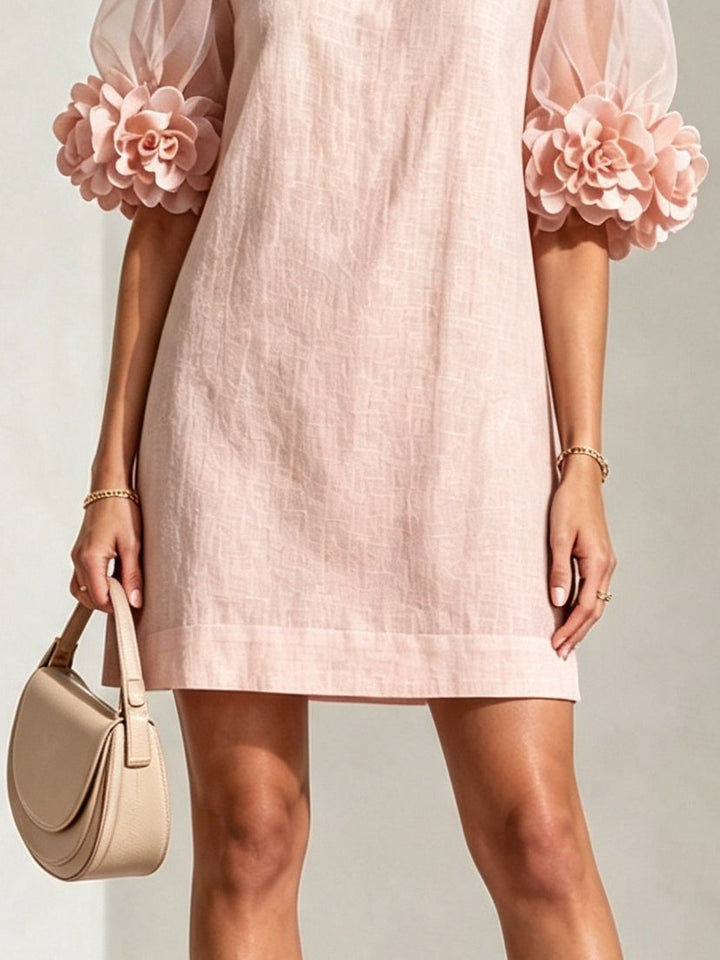 Pénélope | Mini Robe avec Manches Bouffantes et Poignets Fleuris