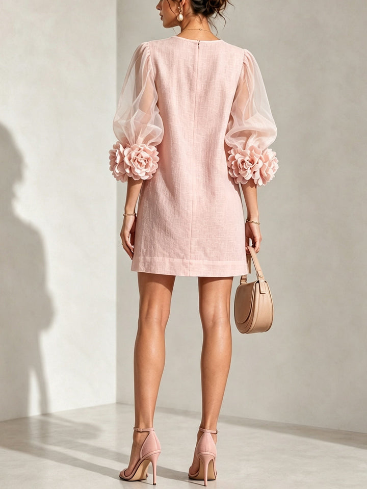 Pénélope | Mini Robe avec Manches Bouffantes et Poignets Fleuris