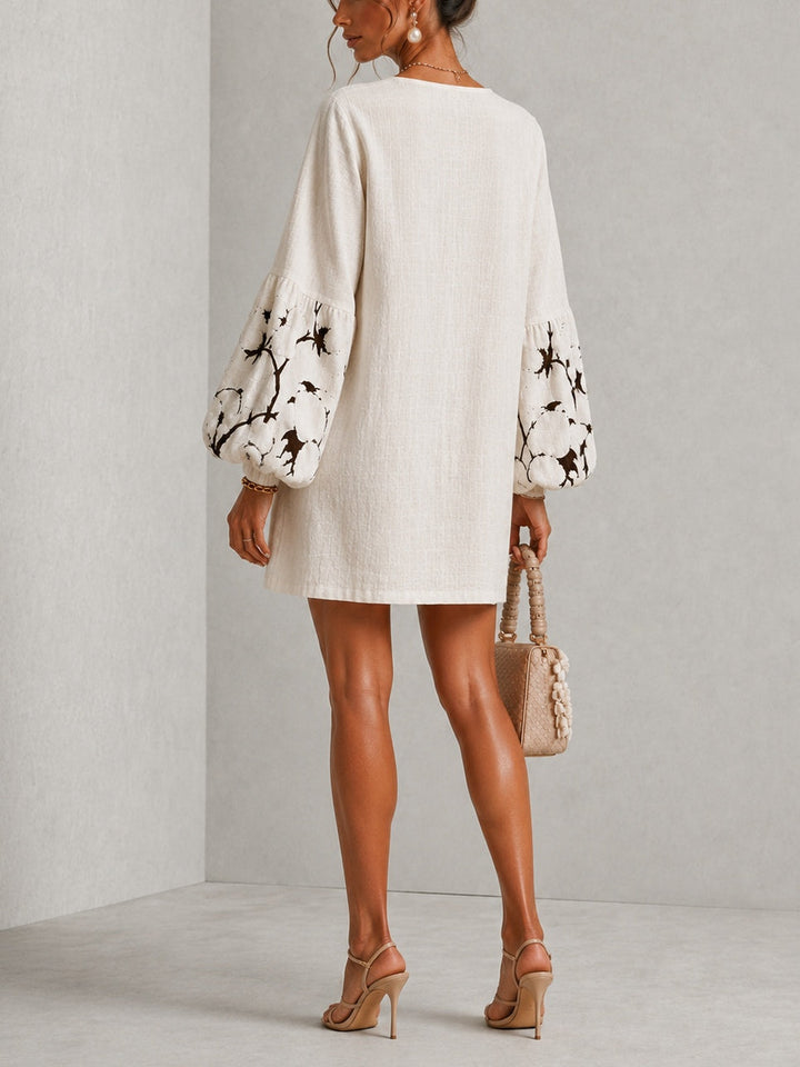 Waverly | Robe Mini à Manches Bouffantes avec Motif Floral