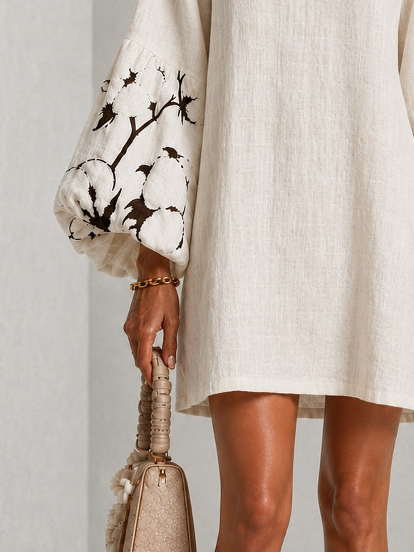 Waverly | Robe Mini à Manches Bouffantes avec Motif Floral