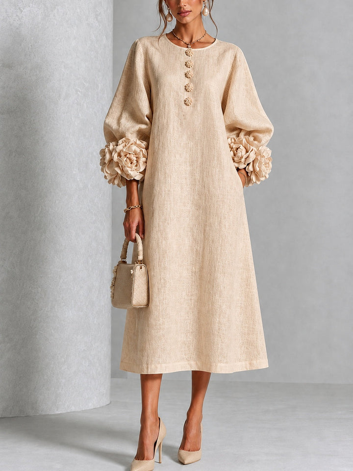 Théodora | Robe Midi avec Manches Bouffantes à Rosette