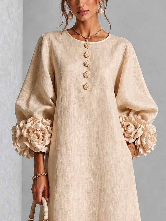 Théodora | Robe Midi avec Manches Bouffantes à Rosette