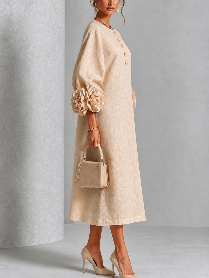 Théodora | Robe Midi avec Manches Bouffantes à Rosette