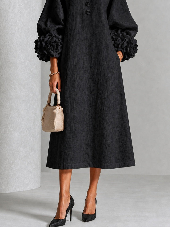 Théodora | Robe Midi avec Manches Bouffantes à Rosette