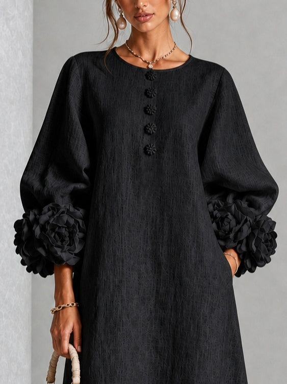 Théodora | Robe Midi avec Manches Bouffantes à Rosette