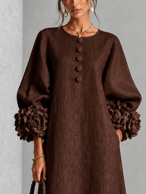Théodora | Robe Midi avec Manches Bouffantes à Rosette