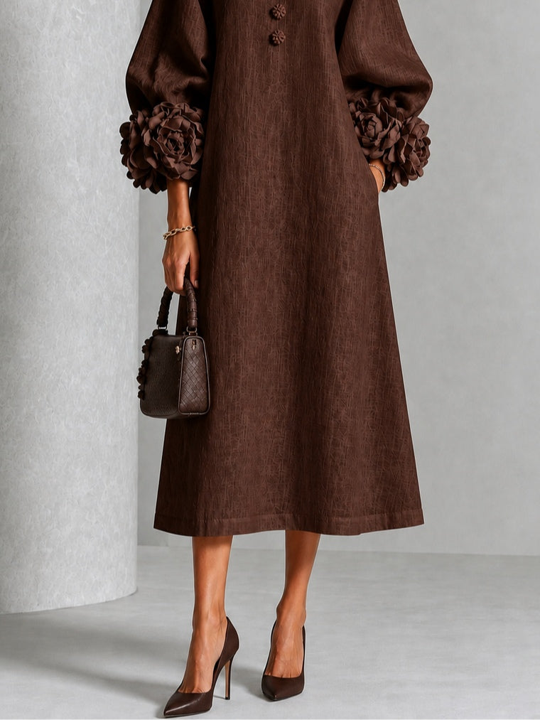 Théodora | Robe Midi avec Manches Bouffantes à Rosette