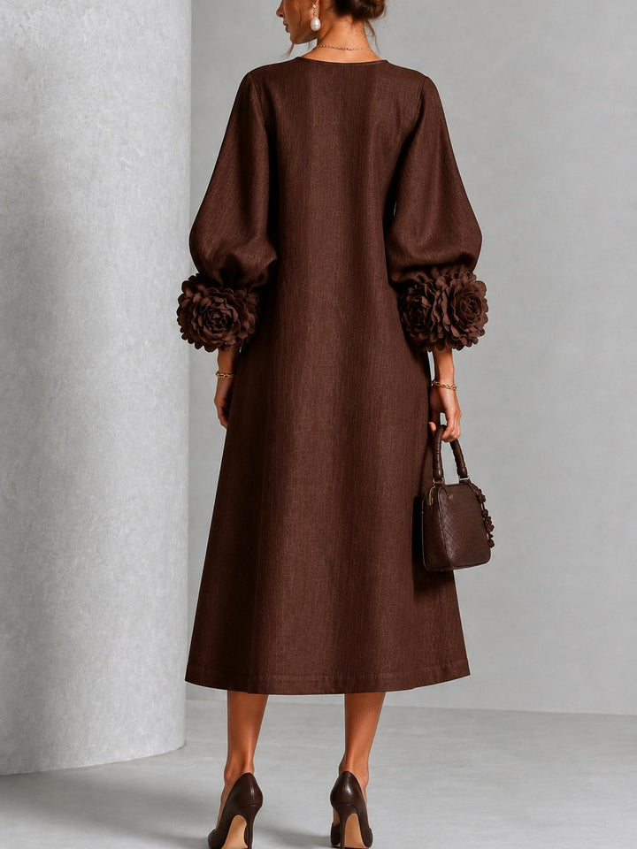 Théodora | Robe Midi avec Manches Bouffantes à Rosette
