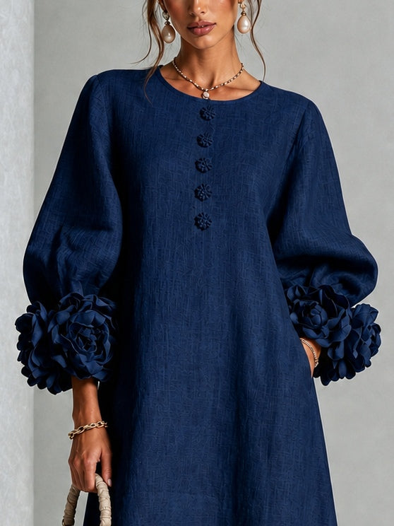 Théodora | Robe Midi avec Manches Bouffantes à Rosette