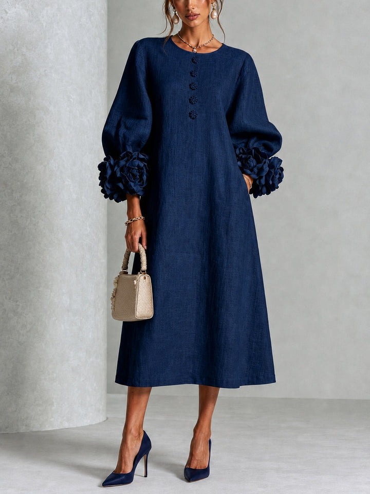 Théodora | Robe Midi avec Manches Bouffantes à Rosette