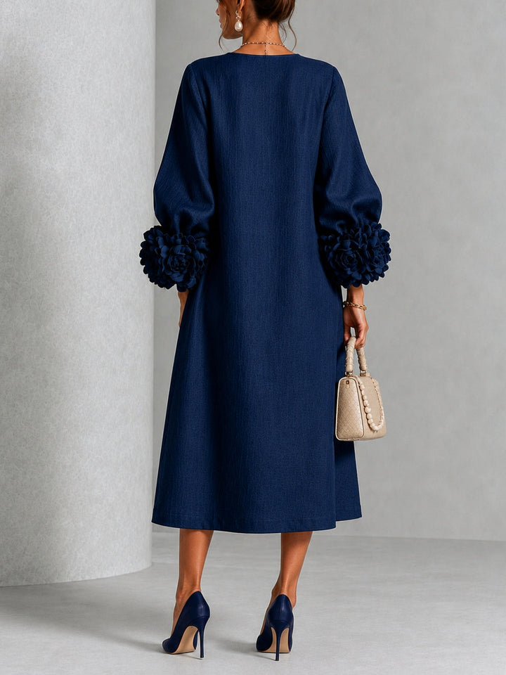 Théodora | Robe Midi avec Manches Bouffantes à Rosette