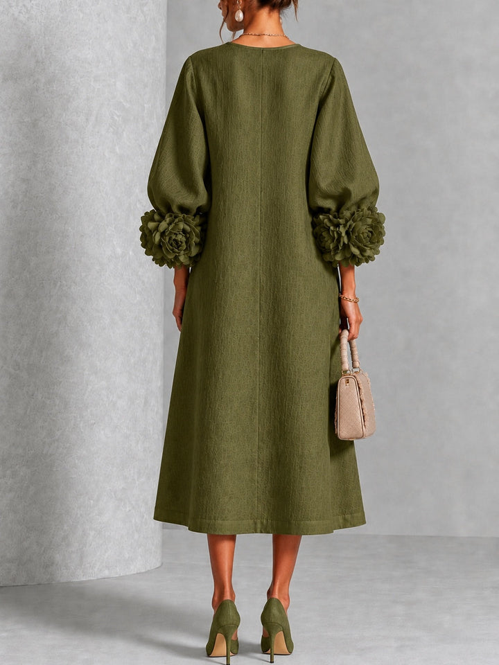 Théodora | Robe Midi avec Manches Bouffantes à Rosette