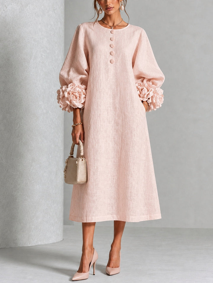 Théodora | Robe Midi avec Manches Bouffantes à Rosette