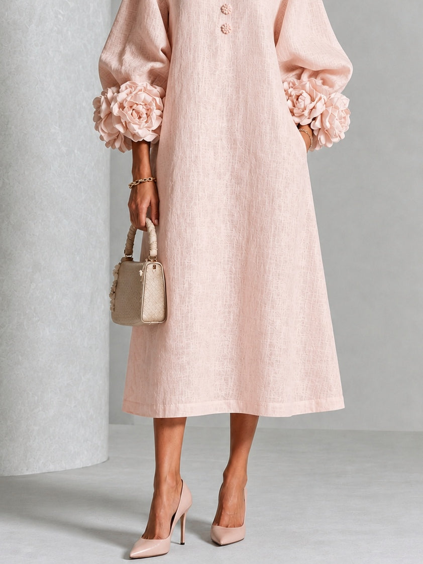 Théodora | Robe Midi avec Manches Bouffantes à Rosette
