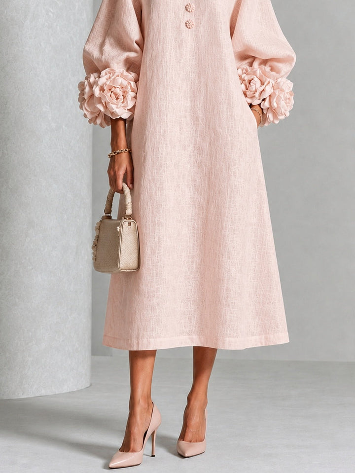 Théodora | Robe Midi avec Manches Bouffantes à Rosette