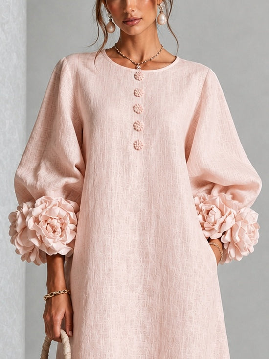 Théodora | Robe Midi avec Manches Bouffantes à Rosette
