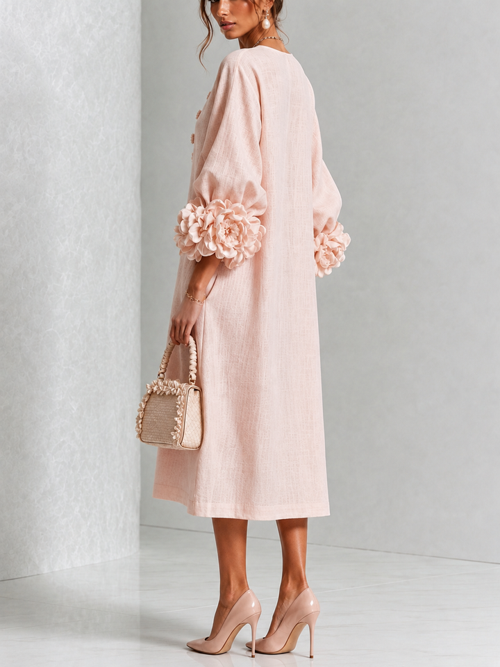Théodora | Robe Midi avec Manches Bouffantes à Rosette