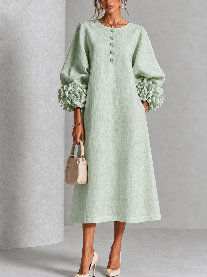 Théodora | Robe Midi avec Manches Bouffantes à Rosette