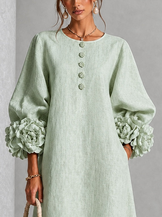 Théodora | Robe Midi avec Manches Bouffantes à Rosette