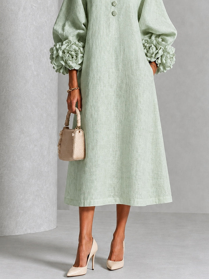 Théodora | Robe Midi avec Manches Bouffantes à Rosette