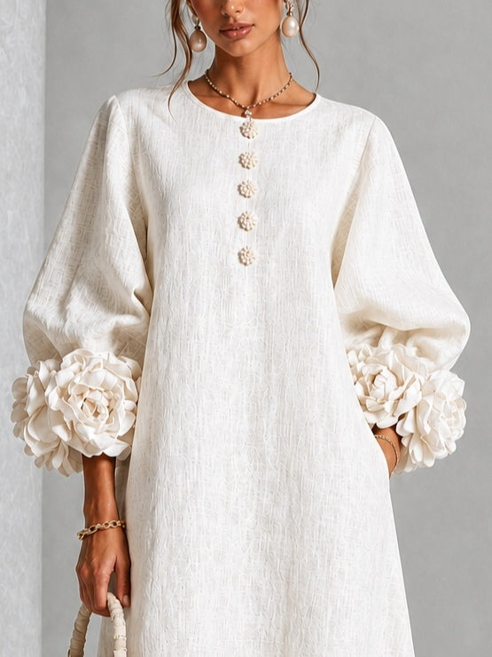 Théodora | Robe Midi avec Manches Bouffantes à Rosette