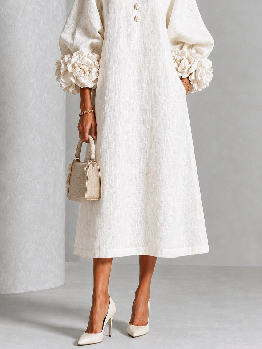 Théodora | Robe Midi avec Manches Bouffantes à Rosette