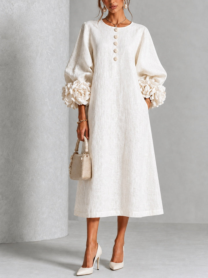 Théodora | Robe Midi avec Manches Bouffantes à Rosette