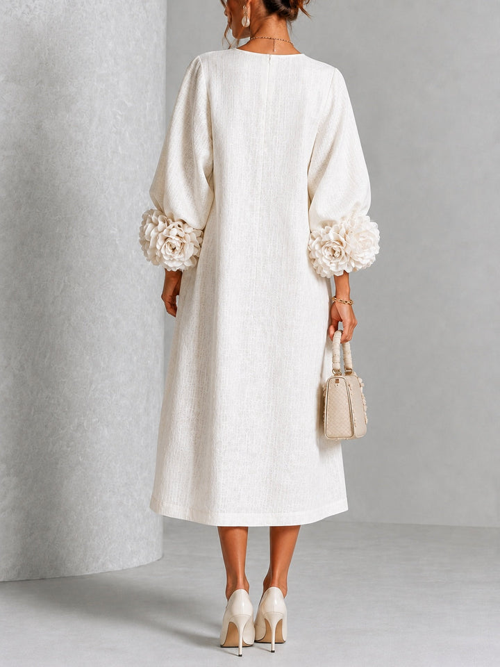 Théodora | Robe Midi avec Manches Bouffantes à Rosette