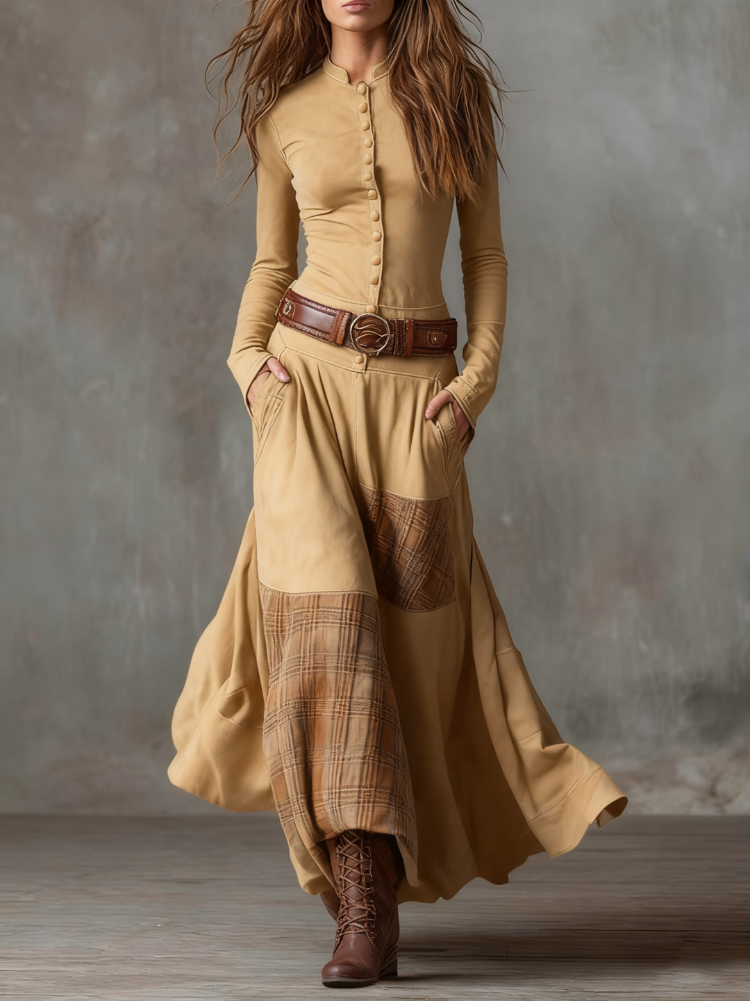 Ingrid | Robe Maxi Boutonnée à Ceinture