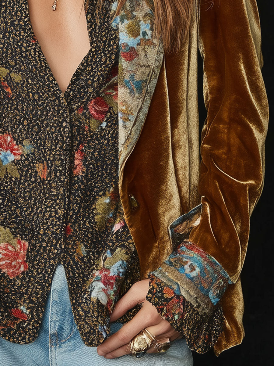 Anna | Blazer Patchwork avec Imprimé Floral Vintage