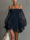 Louisa | Robe en Chiffon avec Manches en Dentelle à Épaules Dégagées