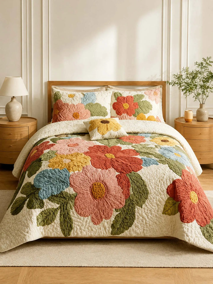 Ensemble de literie matelassé floral Cottage Garden en 3 pièces