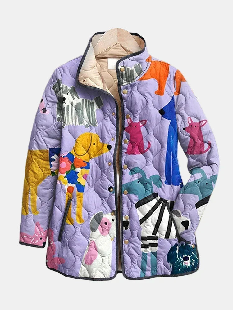 Rhea | Veste Casual Matelassée avec Imprimé de Chiens