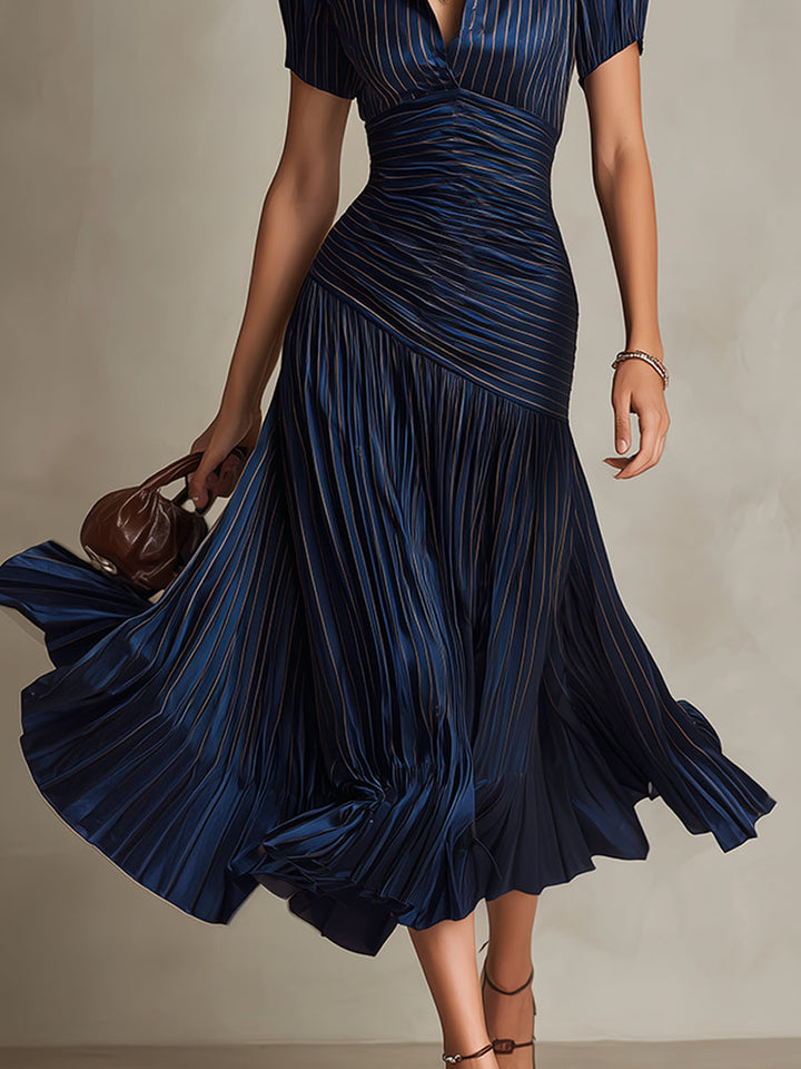Adriana - Robe Midi Satin Rayée Rétro
