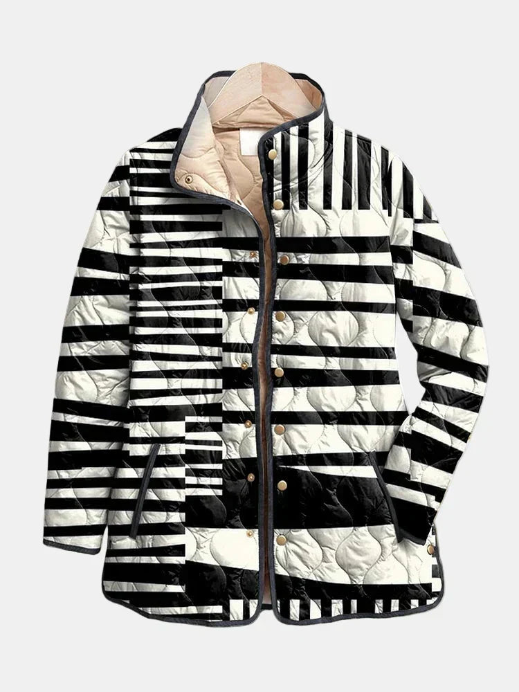 Sofia | Veste Matelassée Abstraite Noir et Blanc