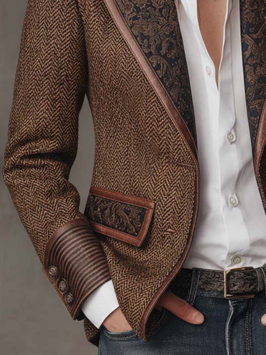 Blazer à Panneaux Imprimés en Chevron pour Femmes