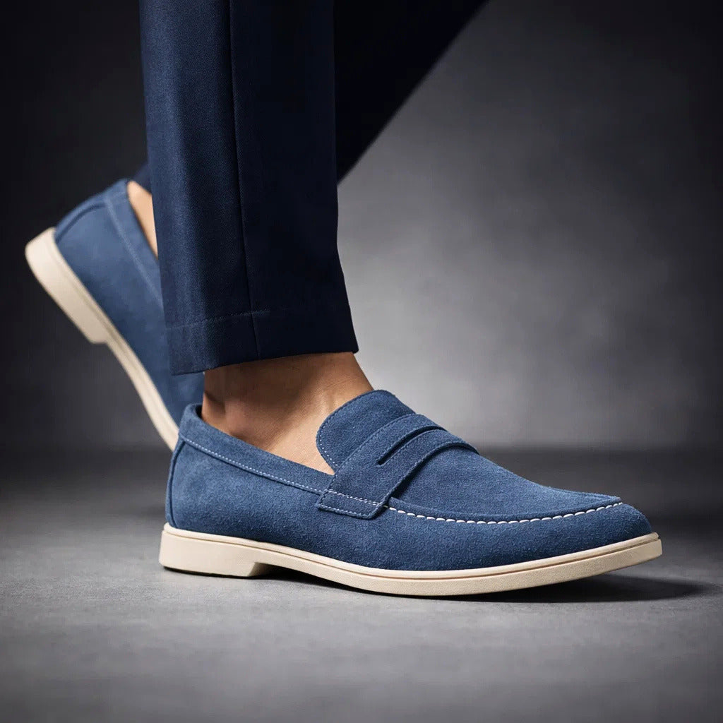 MOCASSINS EN SUÈDE MARINO