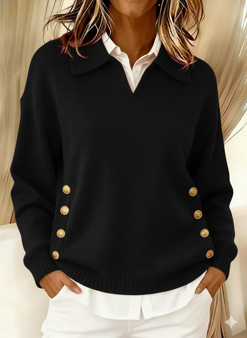 Yolette | Pull Col Polo Boutons Dorés