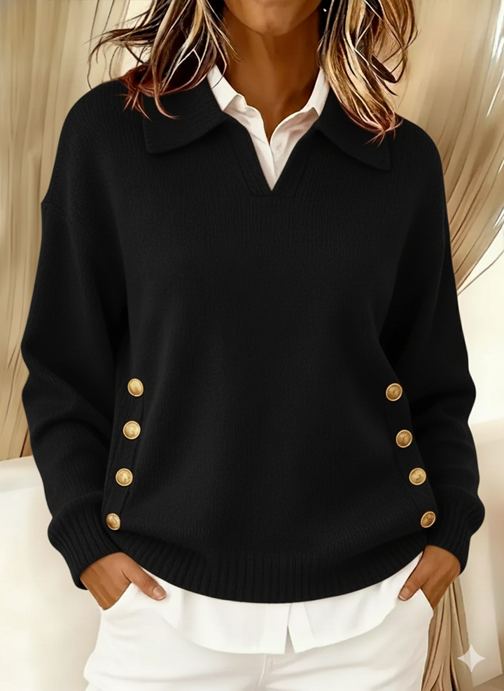 Yolette | Pull Col Polo Boutons Dorés